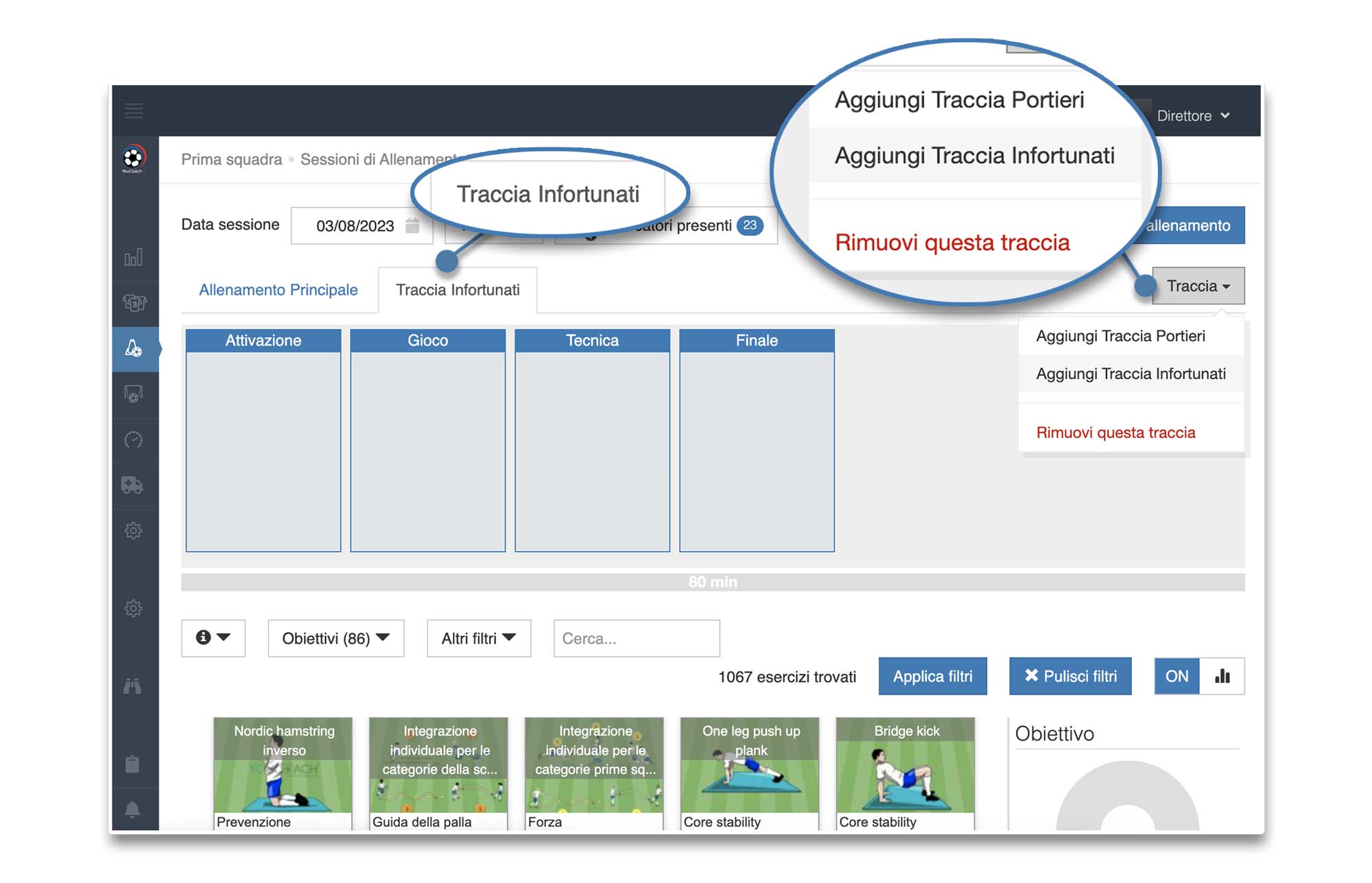 Funzione infortuni - traccia infortuni negli allenamenti Funzione infortuni - traccia infortuni negli allenamenti