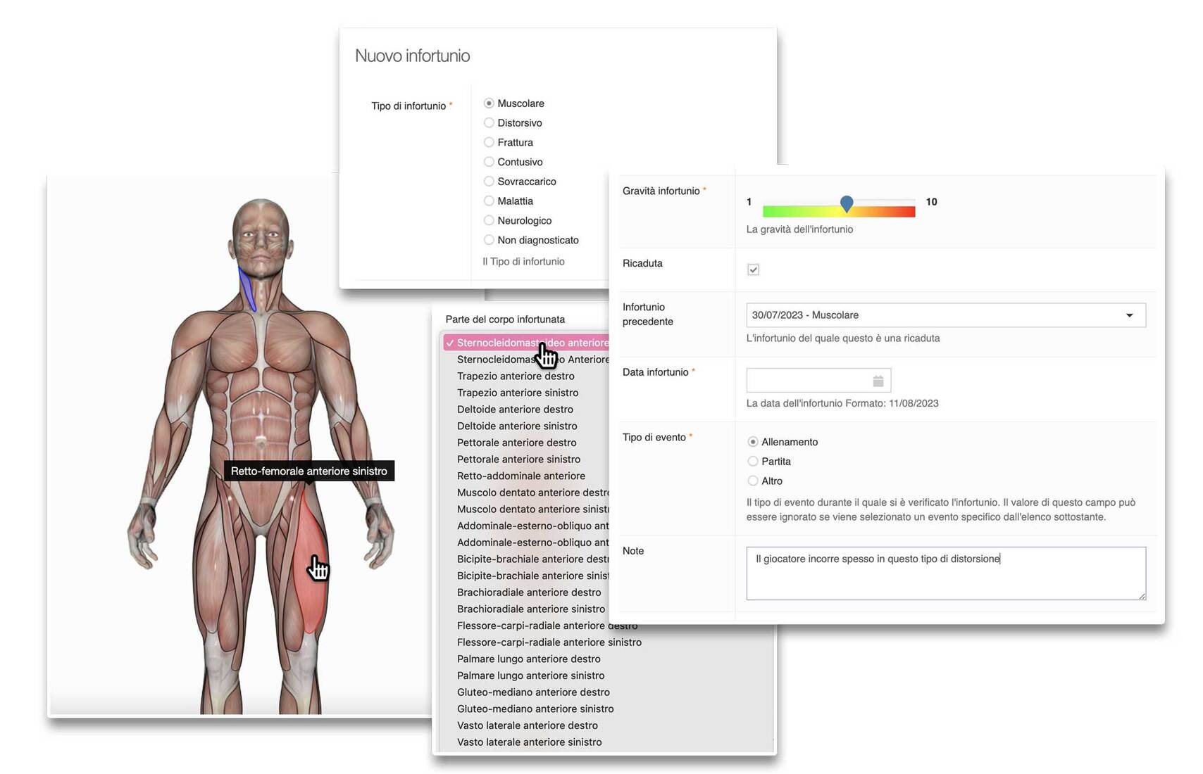 Funzione infortuni - registrare infortunio Funzione infortuni - registrare infortunio