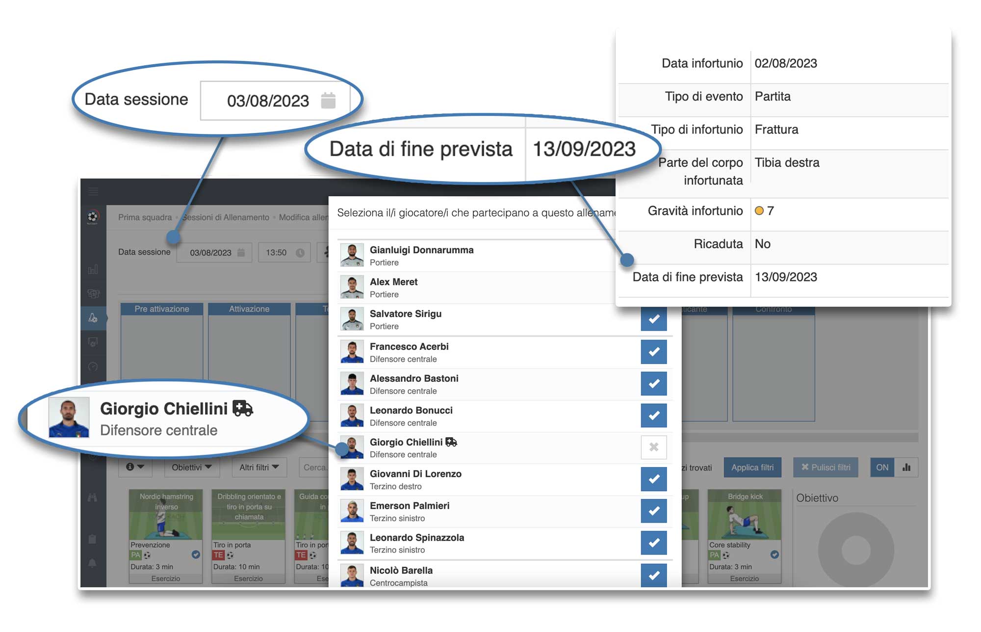 Funzione infortuni - disponibilità giocatori Funzione infortuni - disponibilità giocatori